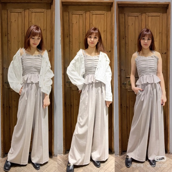 SNIDEL Sustaina Bustier with Gathered Design with Tuck Cross Wide Pants setup - Picture 2 of 4